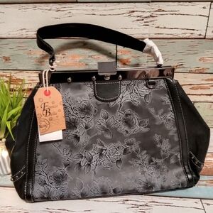 Elegant Black and Gray Floral Embossed Women Bag by